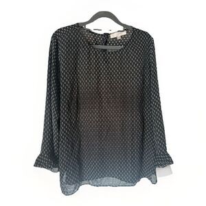 Loft Black/ White Chiffon 3/4 Sleeve Top Sz Large
